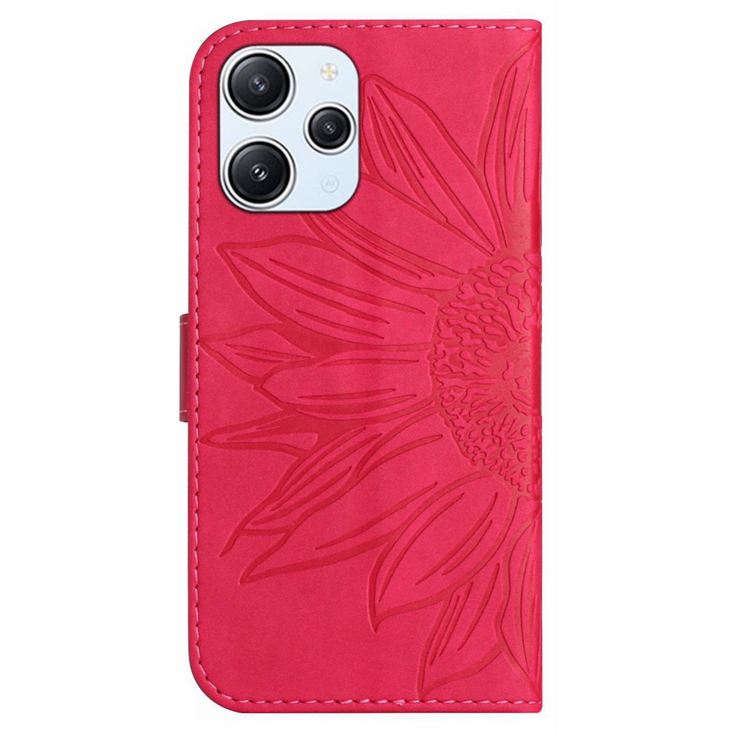 HT04 For Xiaomi Redmi 12 5G / Poco M6 Pro 5G Leather Wallet Phone Case Sunflower Imprint Stand Cover with Shoulder Strap
