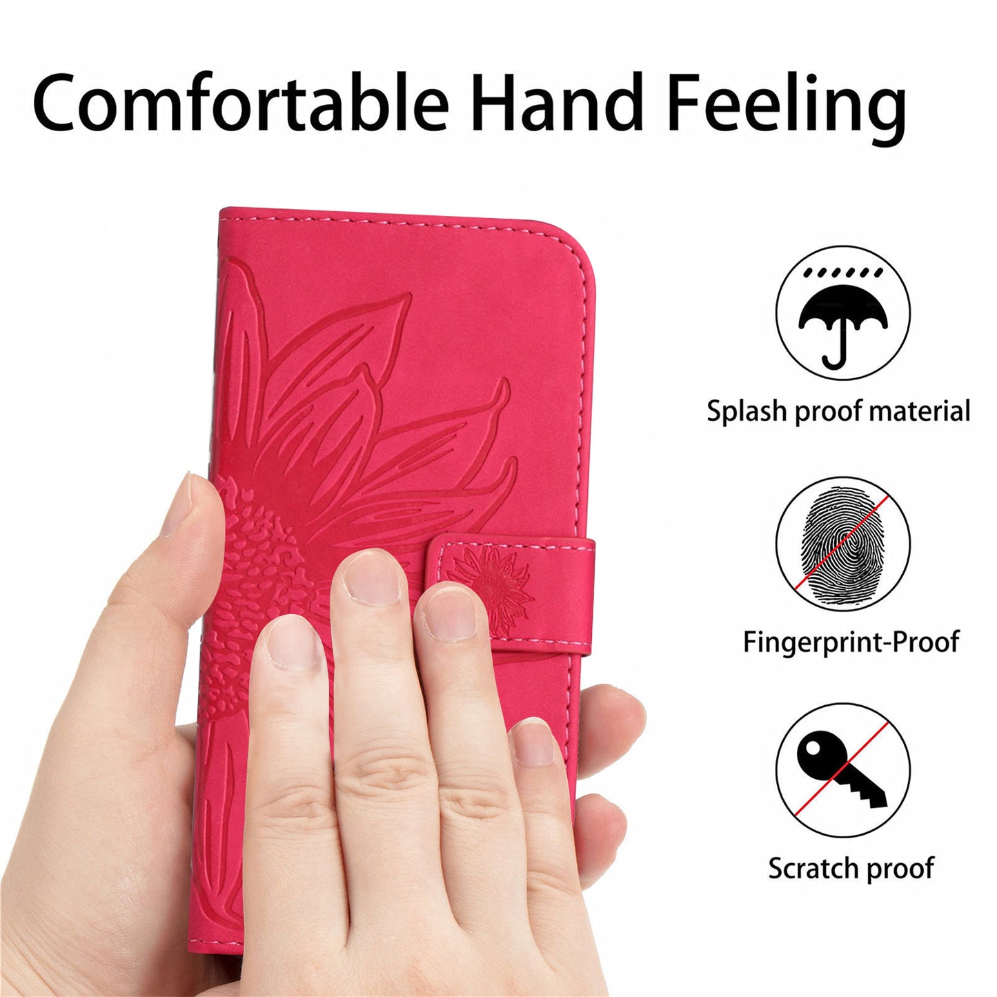HT04 For Xiaomi Redmi 12 5G / Poco M6 Pro 5G Leather Wallet Phone Case Sunflower Imprint Stand Cover with Shoulder Strap