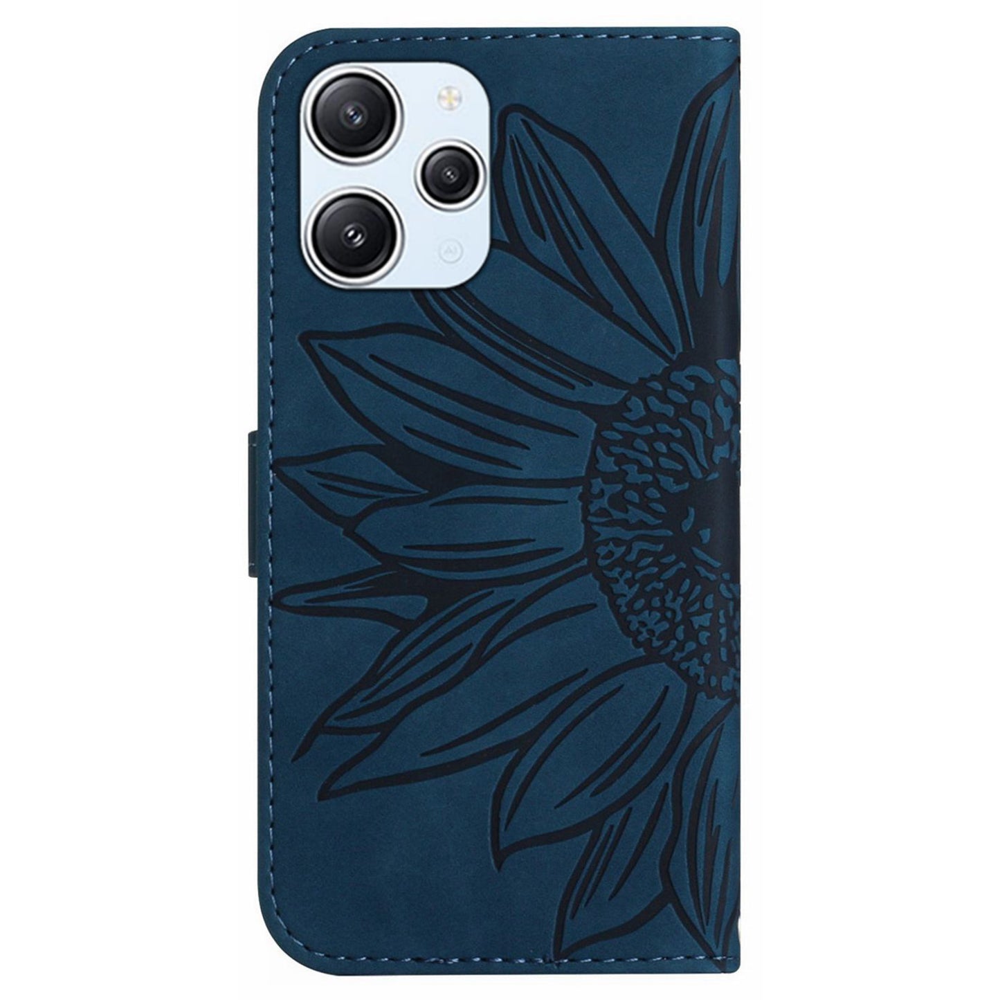 HT04 For Xiaomi Redmi 12 5G / Poco M6 Pro 5G Leather Wallet Phone Case Sunflower Imprint Stand Cover with Shoulder Strap