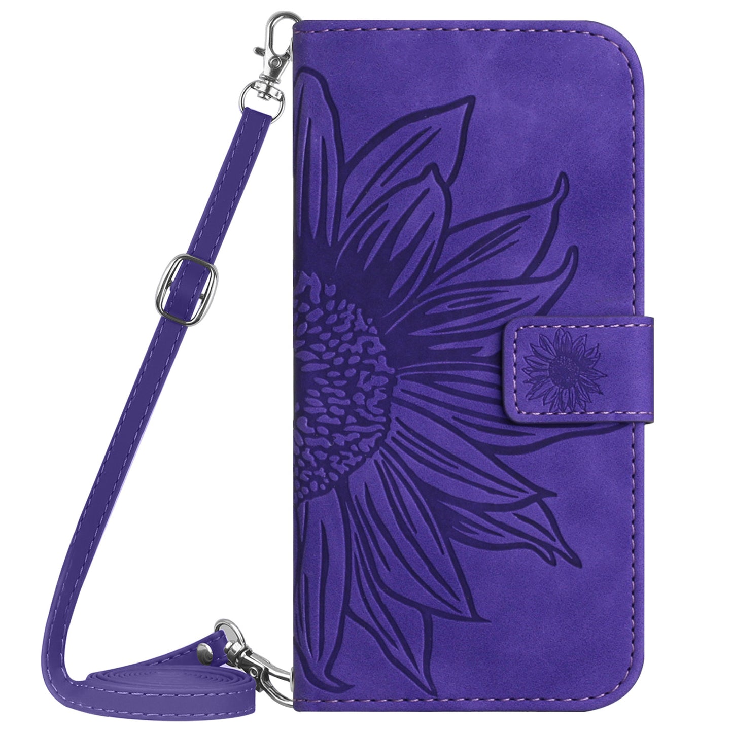 HT04 For Xiaomi Redmi 12 5G / Poco M6 Pro 5G Leather Wallet Phone Case Sunflower Imprint Stand Cover with Shoulder Strap