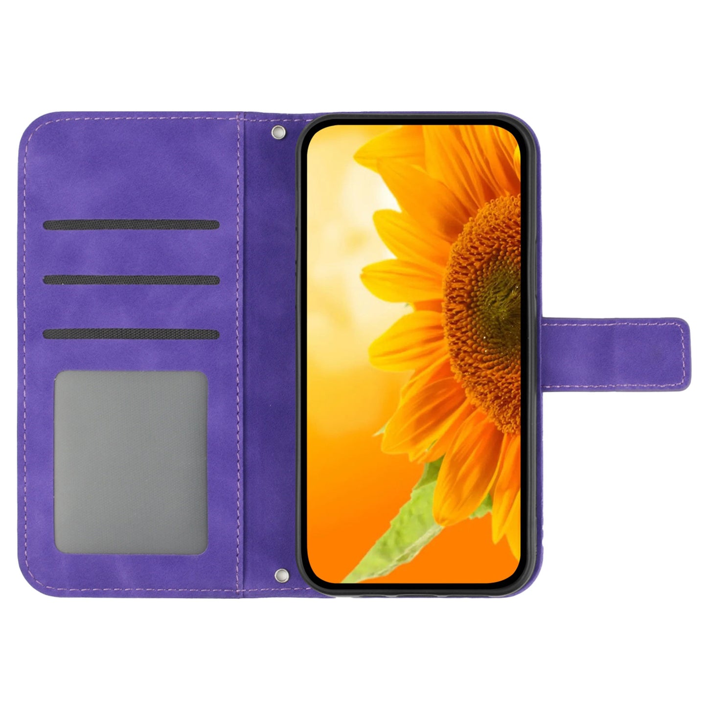HT04 For Xiaomi Redmi 12 5G / Poco M6 Pro 5G Leather Wallet Phone Case Sunflower Imprint Stand Cover with Shoulder Strap