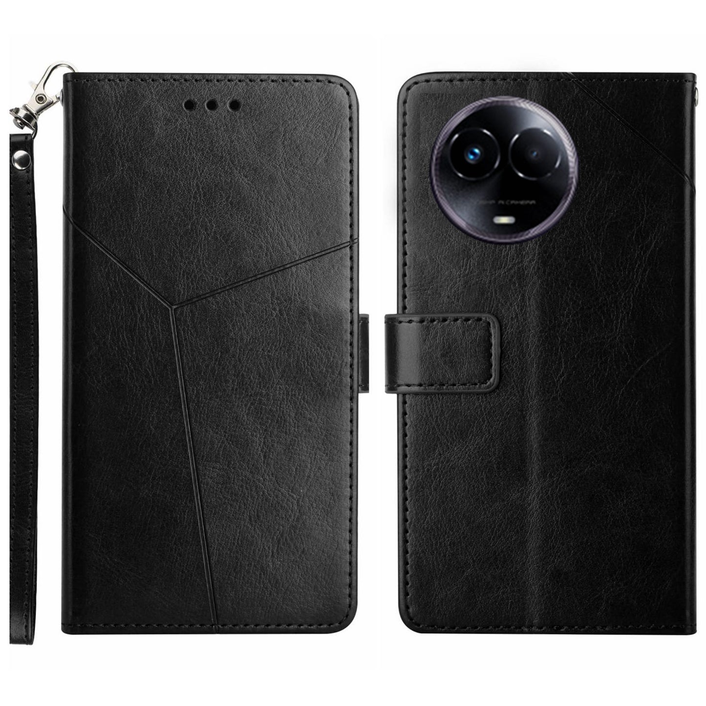 HT01 For Realme 11 5G (Taiwan / India) / Realme 11x 5G Phone Leather Case Y-shaped Line Imprinted Stand Wallet Cover