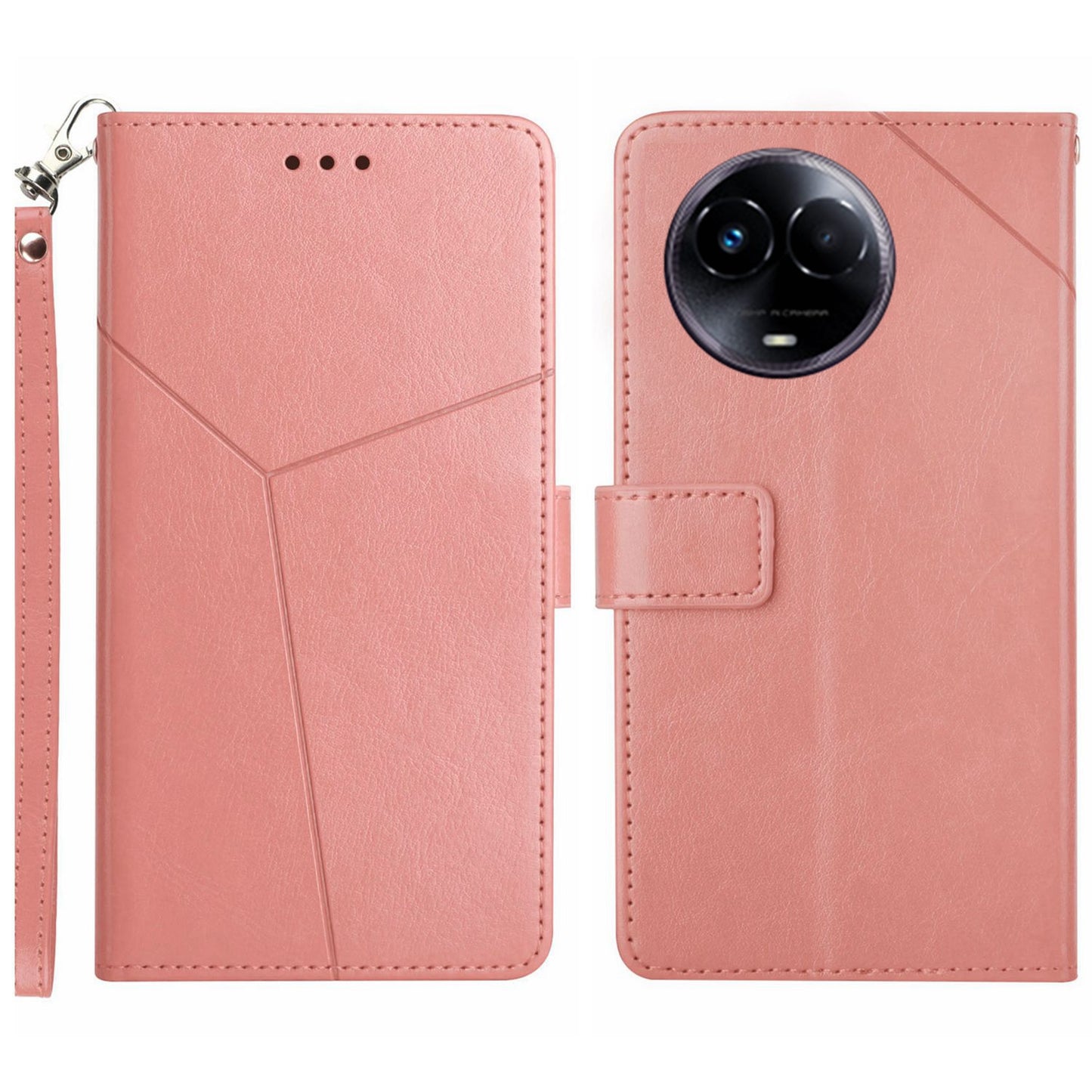 HT01 For Realme 11 5G (Taiwan / India) / Realme 11x 5G Phone Leather Case Y-shaped Line Imprinted Stand Wallet Cover