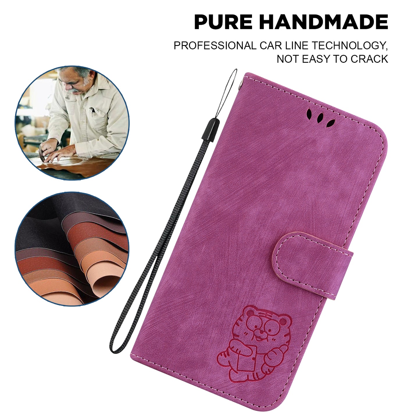 For Samsung Galaxy A04e 4G / F04 4G / M04 4G Leather Wallet Stand Cover Cartoon Tiger Imprint Phone Case