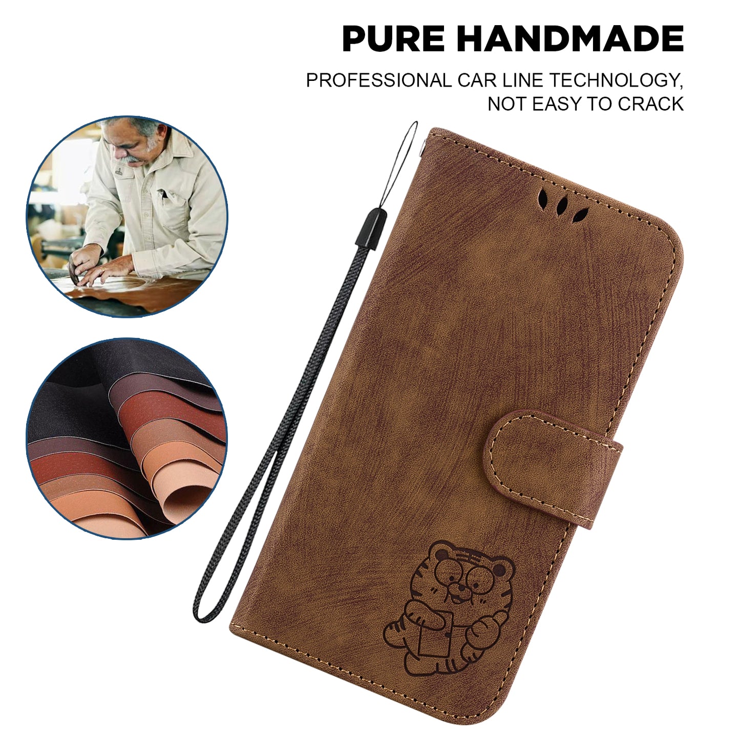 For Samsung Galaxy A04e 4G / F04 4G / M04 4G Leather Wallet Stand Cover Cartoon Tiger Imprint Phone Case
