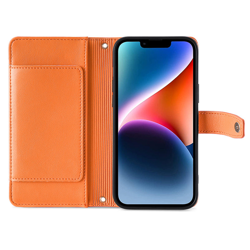 Phone Case Wallet for iPhone 15 , Zipper Pocket PU Leather Stand Card Slots Cover with Wrist Strap and Shoulder Strap