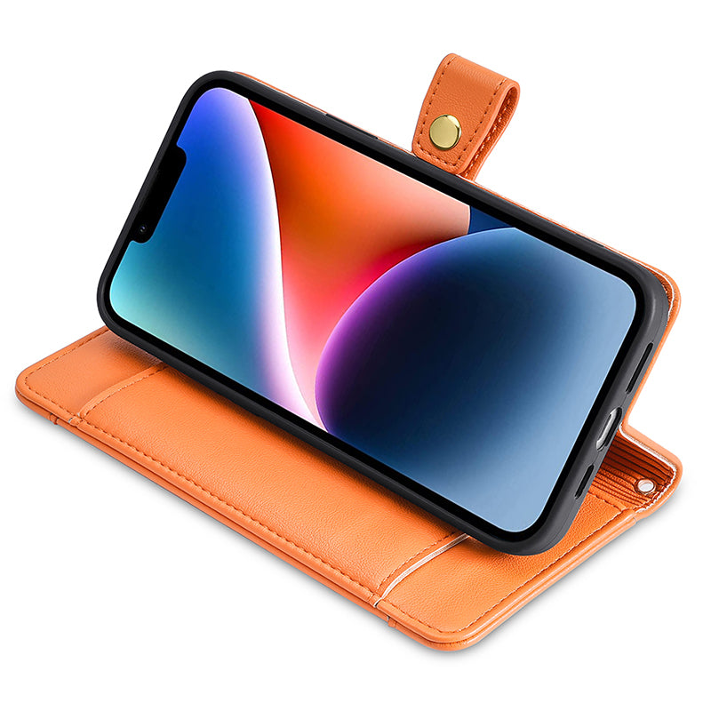Phone Case Wallet for iPhone 15 , Zipper Pocket PU Leather Stand Card Slots Cover with Wrist Strap and Shoulder Strap