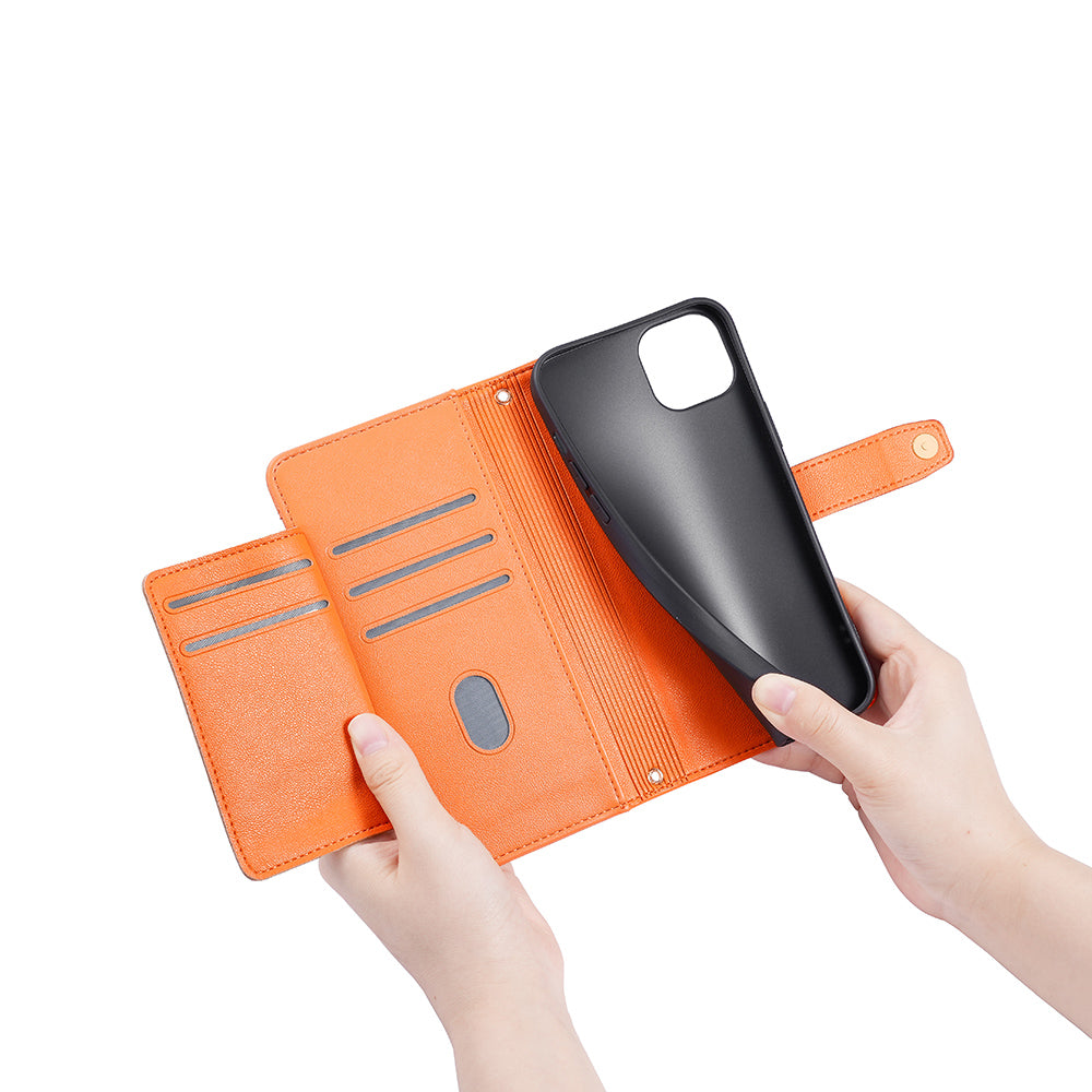 Phone Case Wallet for iPhone 15 , Zipper Pocket PU Leather Stand Card Slots Cover with Wrist Strap and Shoulder Strap