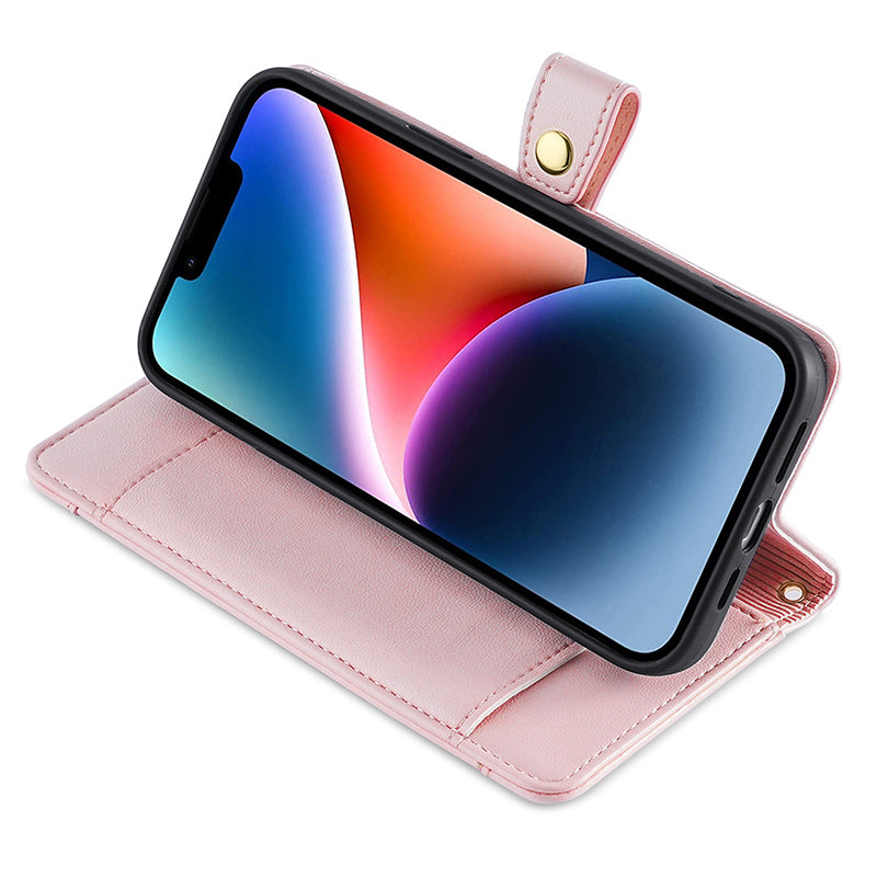 Phone Case Wallet for iPhone 15 , Zipper Pocket PU Leather Stand Card Slots Cover with Wrist Strap and Shoulder Strap