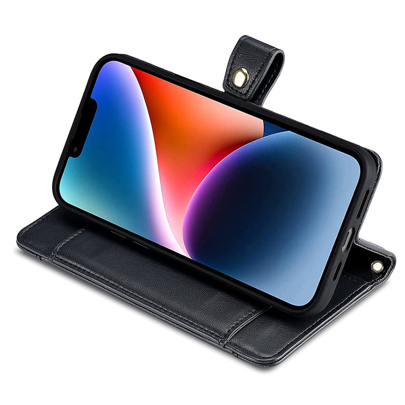 Phone Case Wallet for iPhone 15 , Zipper Pocket PU Leather Stand Card Slots Cover with Wrist Strap and Shoulder Strap