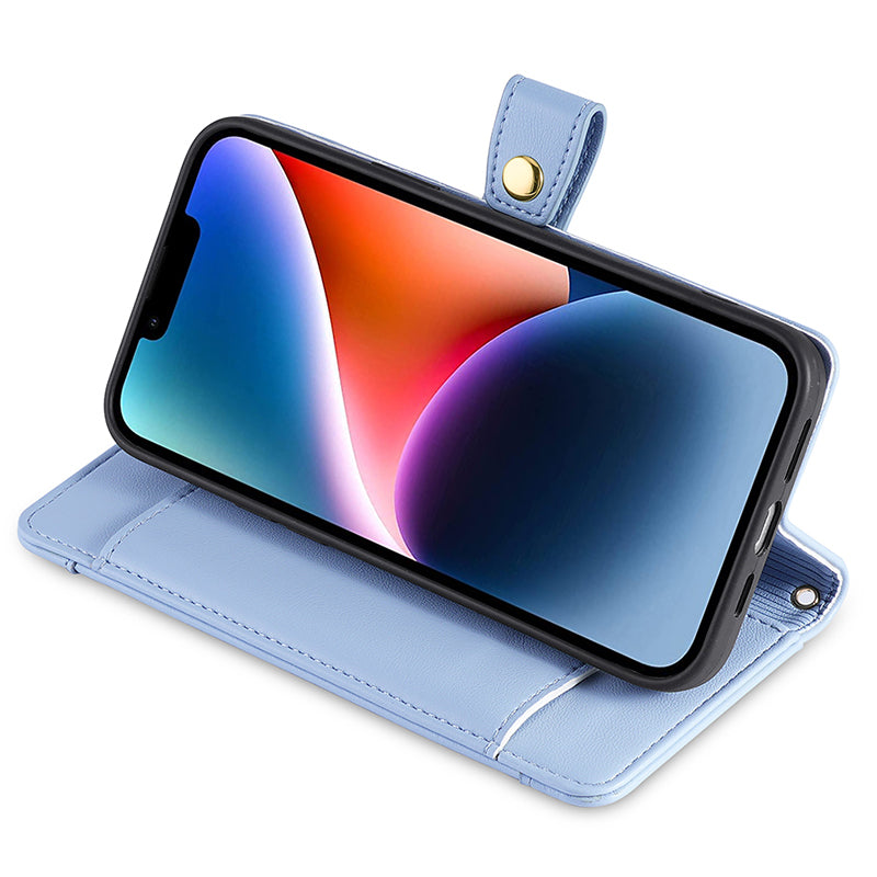 Phone Case Wallet for iPhone 15 , Zipper Pocket PU Leather Stand Card Slots Cover with Wrist Strap and Shoulder Strap