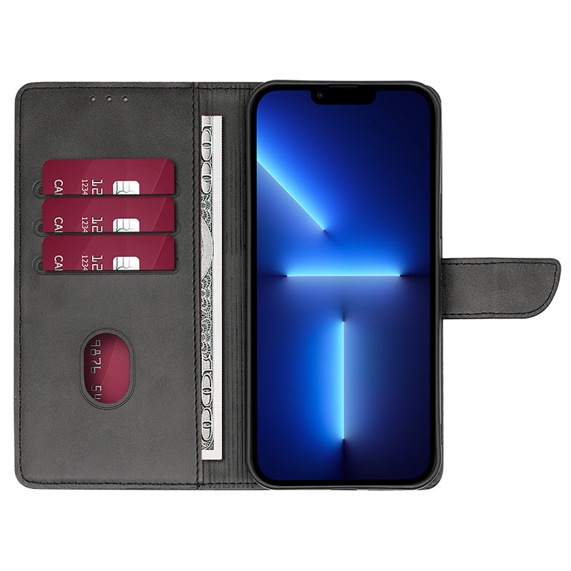 For iPhone 15 Pro Max PU Leather Stand Wallet Case Calf Texture Magnetic Clasp Phone Cover