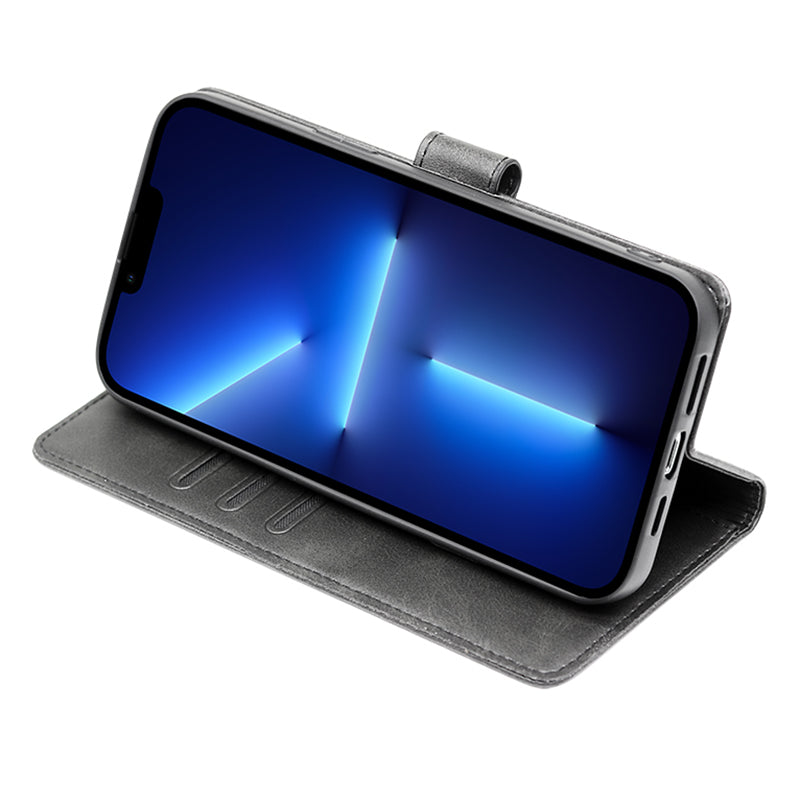 For iPhone 15 Pro Max PU Leather Stand Wallet Case Calf Texture Magnetic Clasp Phone Cover