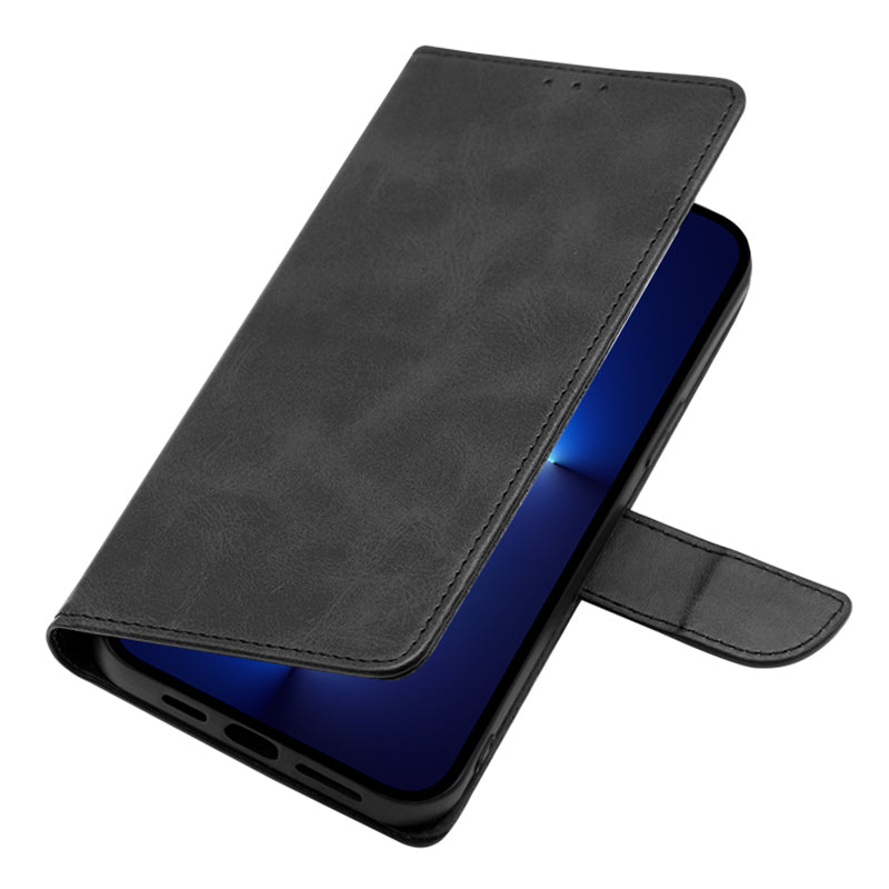 For iPhone 15 Pro Max PU Leather Stand Wallet Case Calf Texture Magnetic Clasp Phone Cover