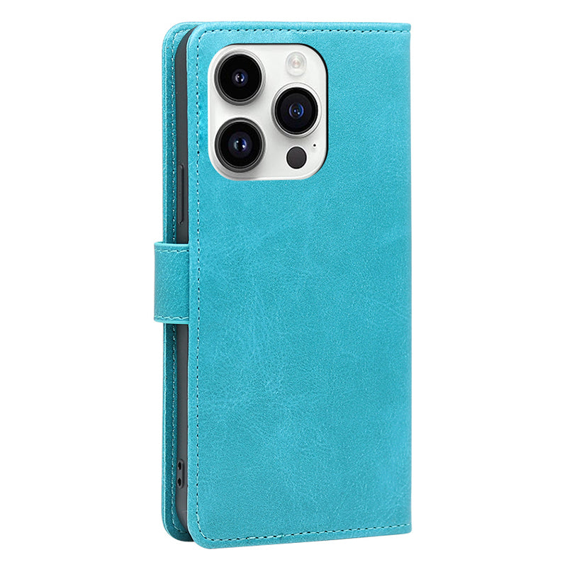 For iPhone 15 Pro Max PU Leather Stand Wallet Case Calf Texture Magnetic Clasp Phone Cover