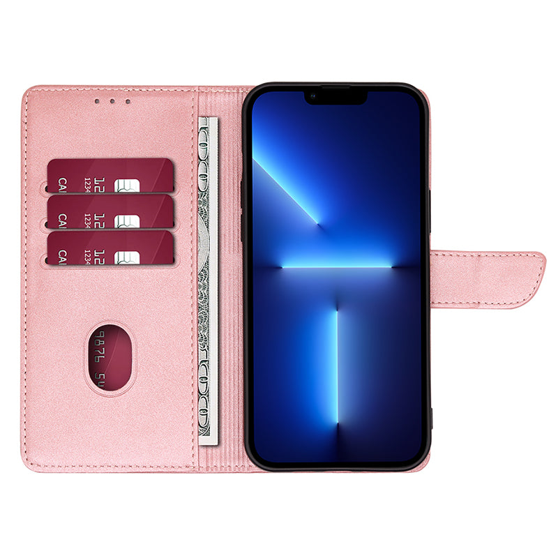 For iPhone 15 Pro Max PU Leather Stand Wallet Case Calf Texture Magnetic Clasp Phone Cover
