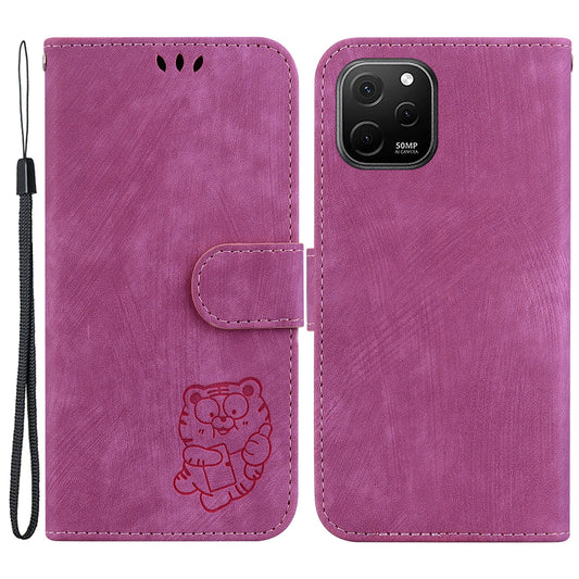 For Huawei nova Y61 4G Leather Wallet Stand Anti-shock Cover Lovely Tiger Imprint Phone Case