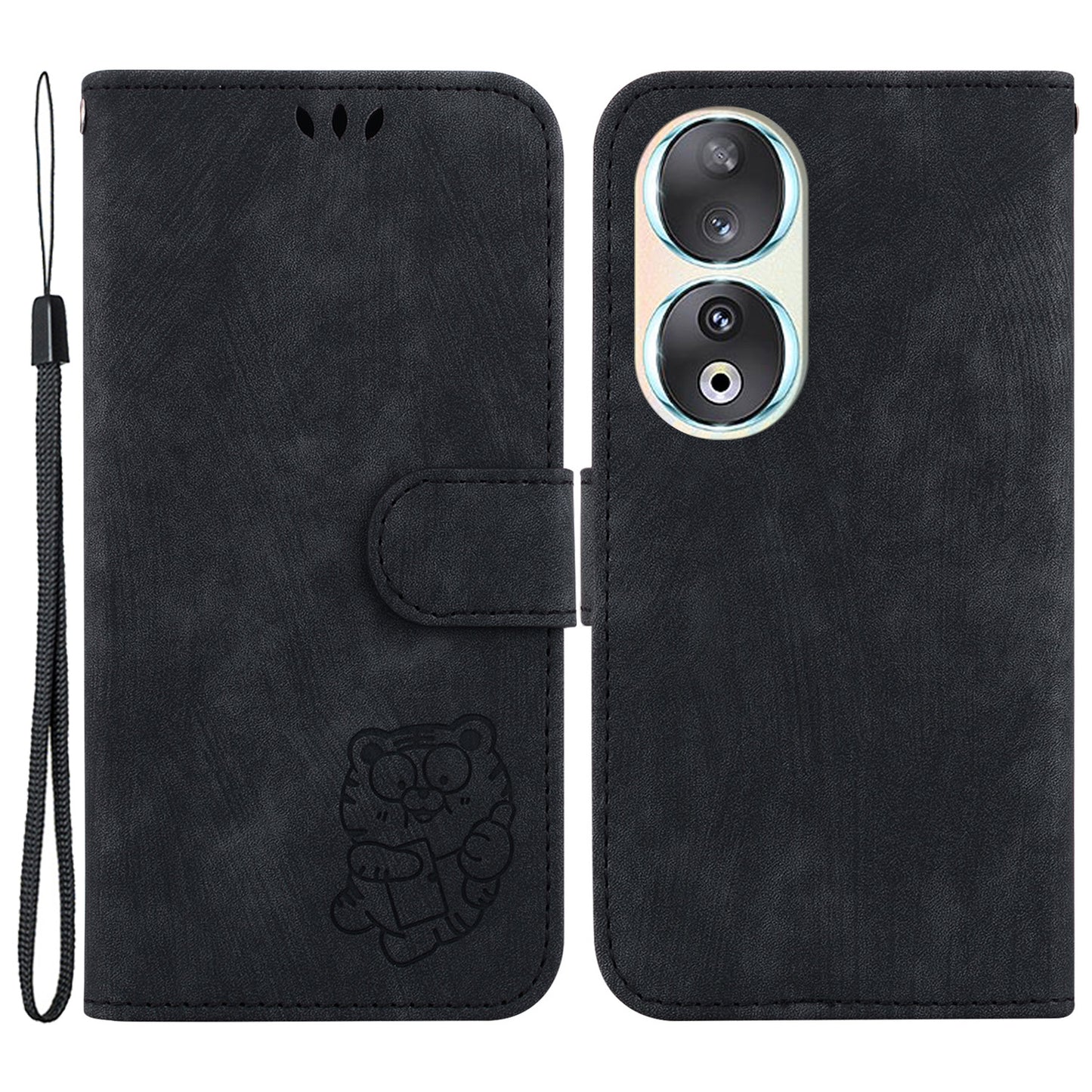 For Honor 90 Lovely Tiger Imprint Wallet Stand Cover Magnetic Clasp Leather Phone Case