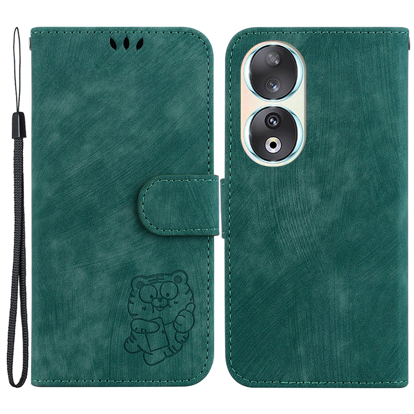For Honor 90 Lovely Tiger Imprint Wallet Stand Cover Magnetic Clasp Leather Phone Case