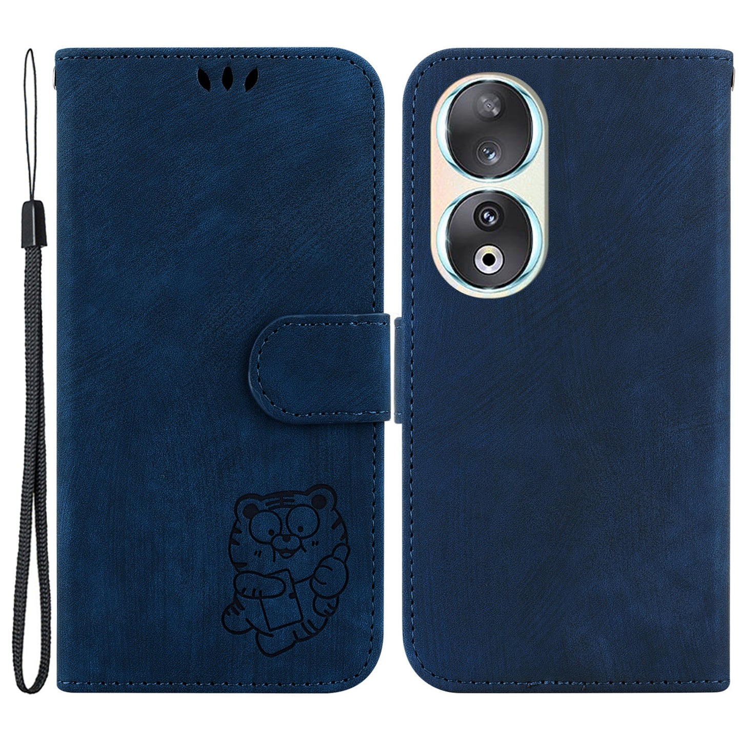 For Honor 90 Lovely Tiger Imprint Wallet Stand Cover Magnetic Clasp Leather Phone Case