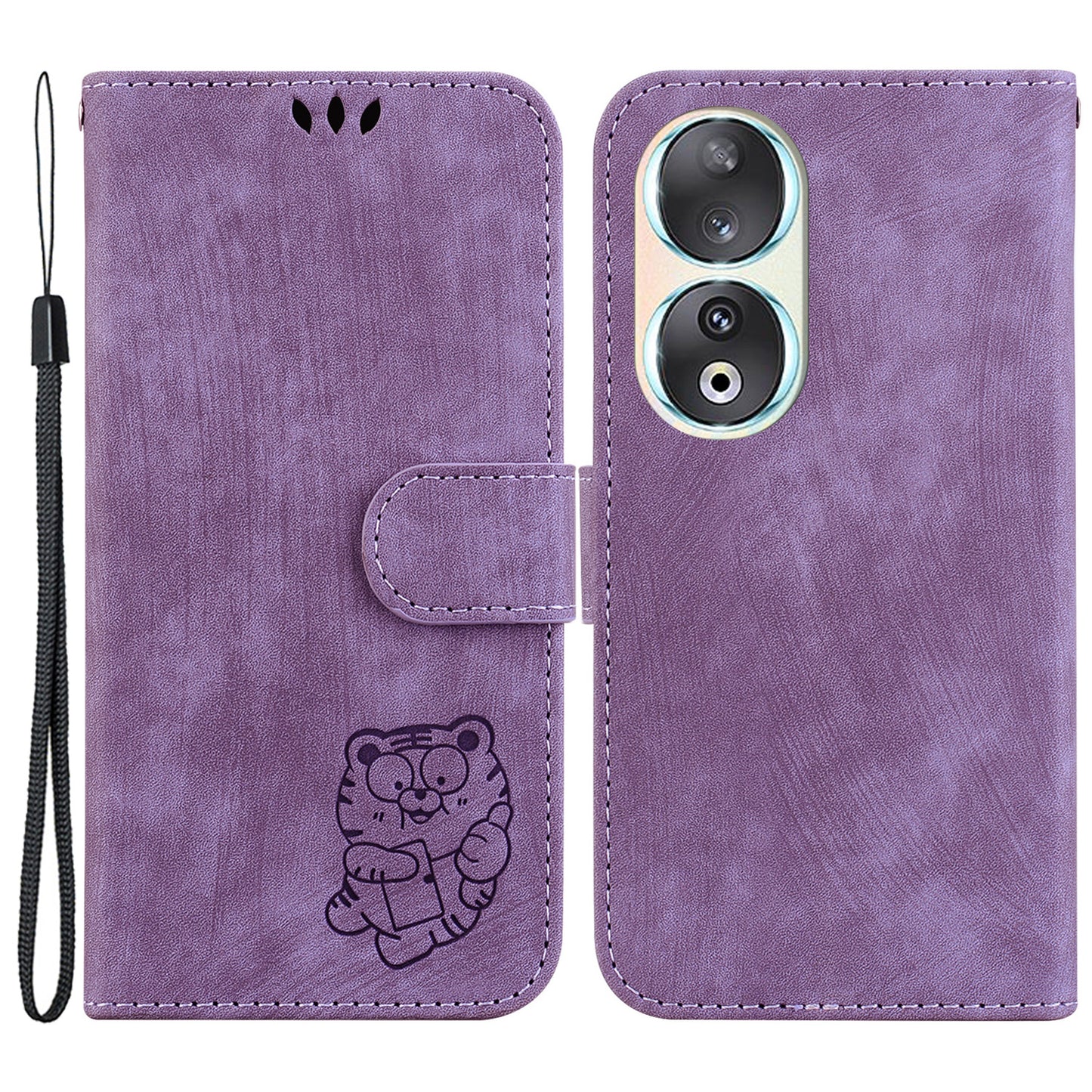 For Honor 90 Lovely Tiger Imprint Wallet Stand Cover Magnetic Clasp Leather Phone Case