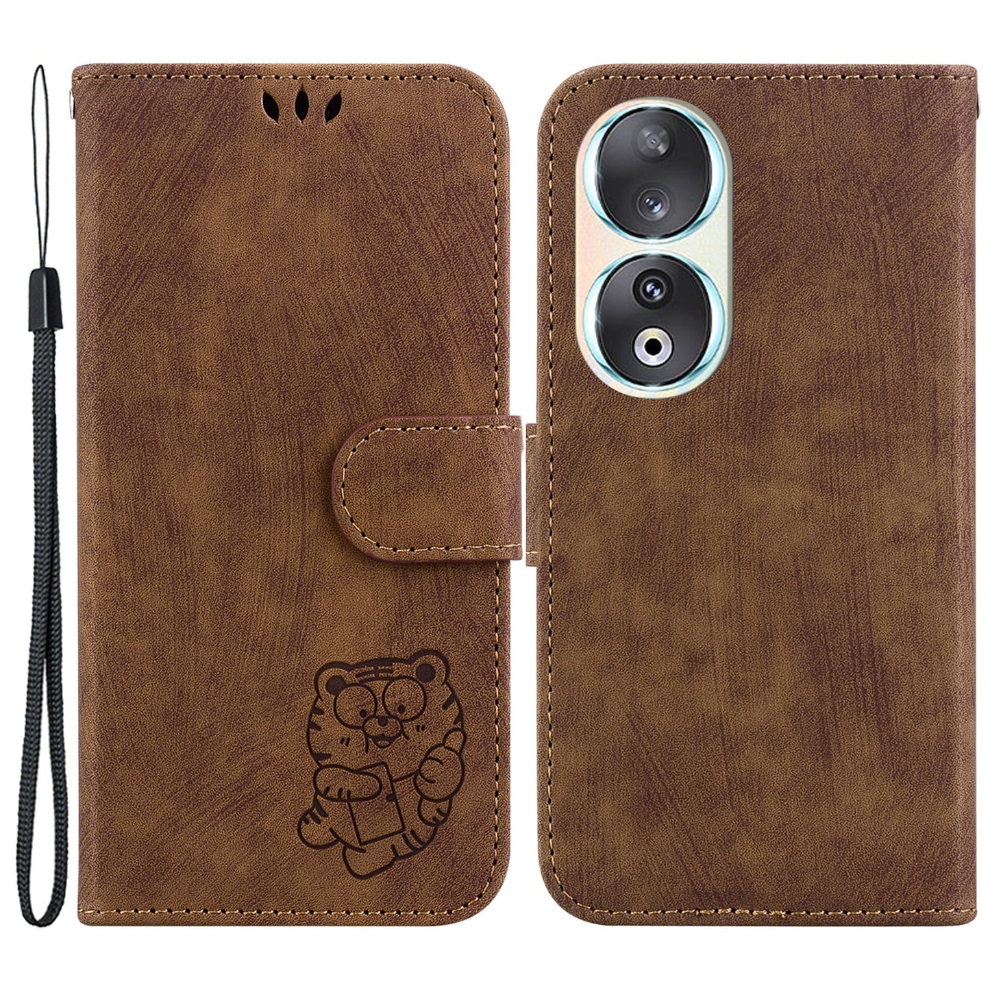 For Honor 90 Lovely Tiger Imprint Wallet Stand Cover Magnetic Clasp Leather Phone Case