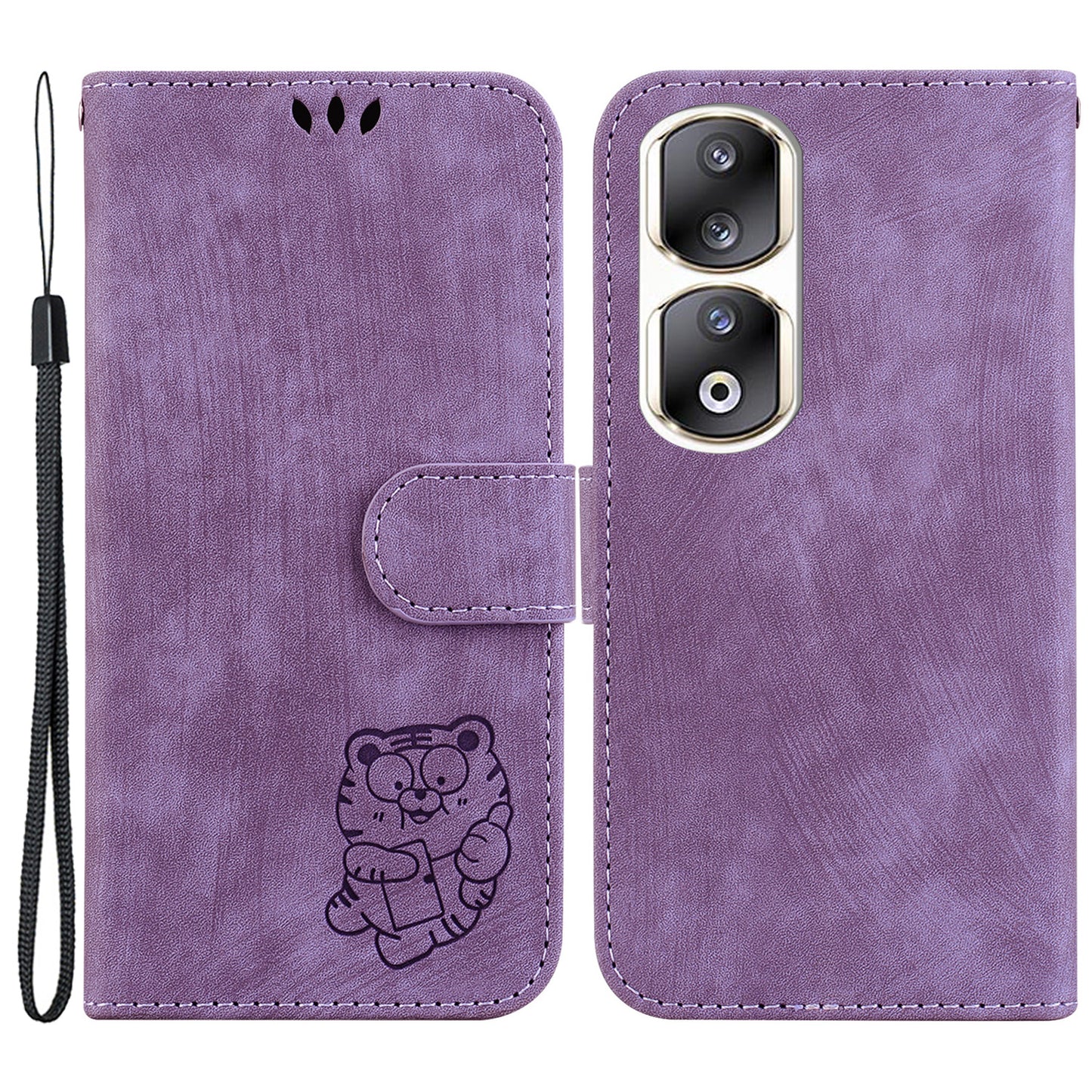For Honor 90 Pro Wallet Phone Case Lovely Tiger Imprint Anti-Drop Leather Folio Flip Cover