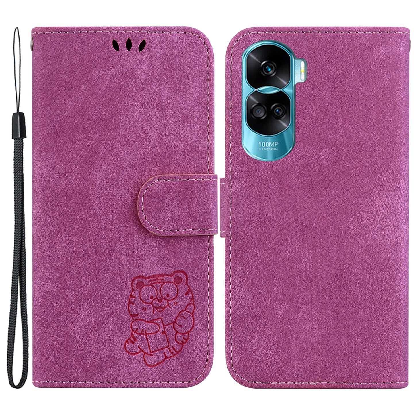 For Honor 90 Lite 5G Wallet Stand Phone Case Magnetic Clasp Lovely Tiger Imprint Leather Cover