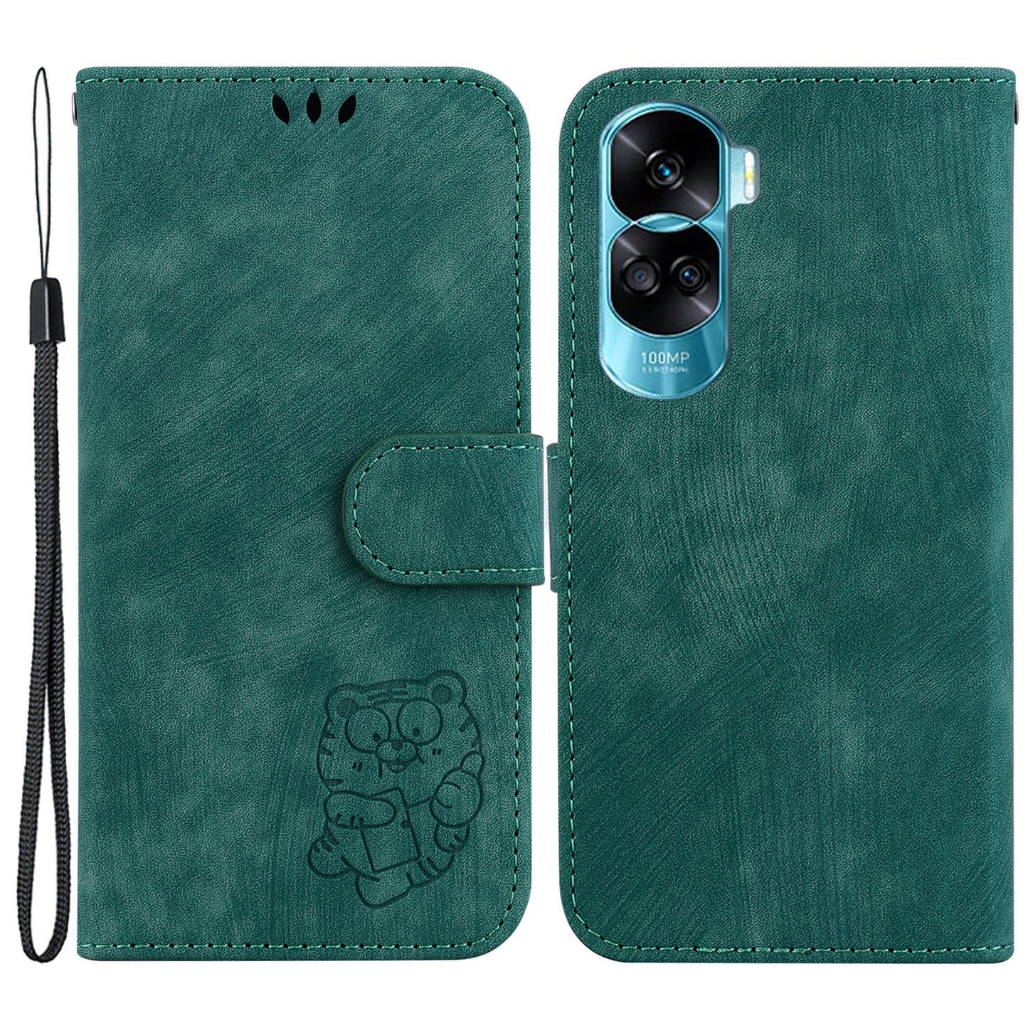 For Honor 90 Lite 5G Wallet Stand Phone Case Magnetic Clasp Lovely Tiger Imprint Leather Cover