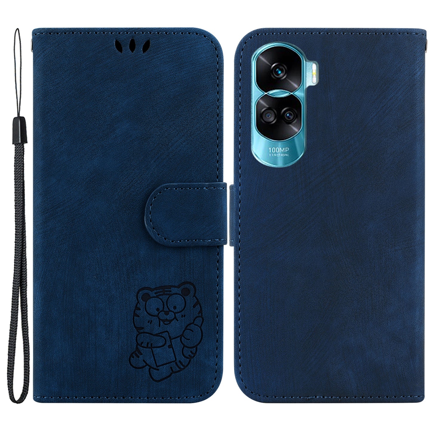 For Honor 90 Lite 5G Wallet Stand Phone Case Magnetic Clasp Lovely Tiger Imprint Leather Cover