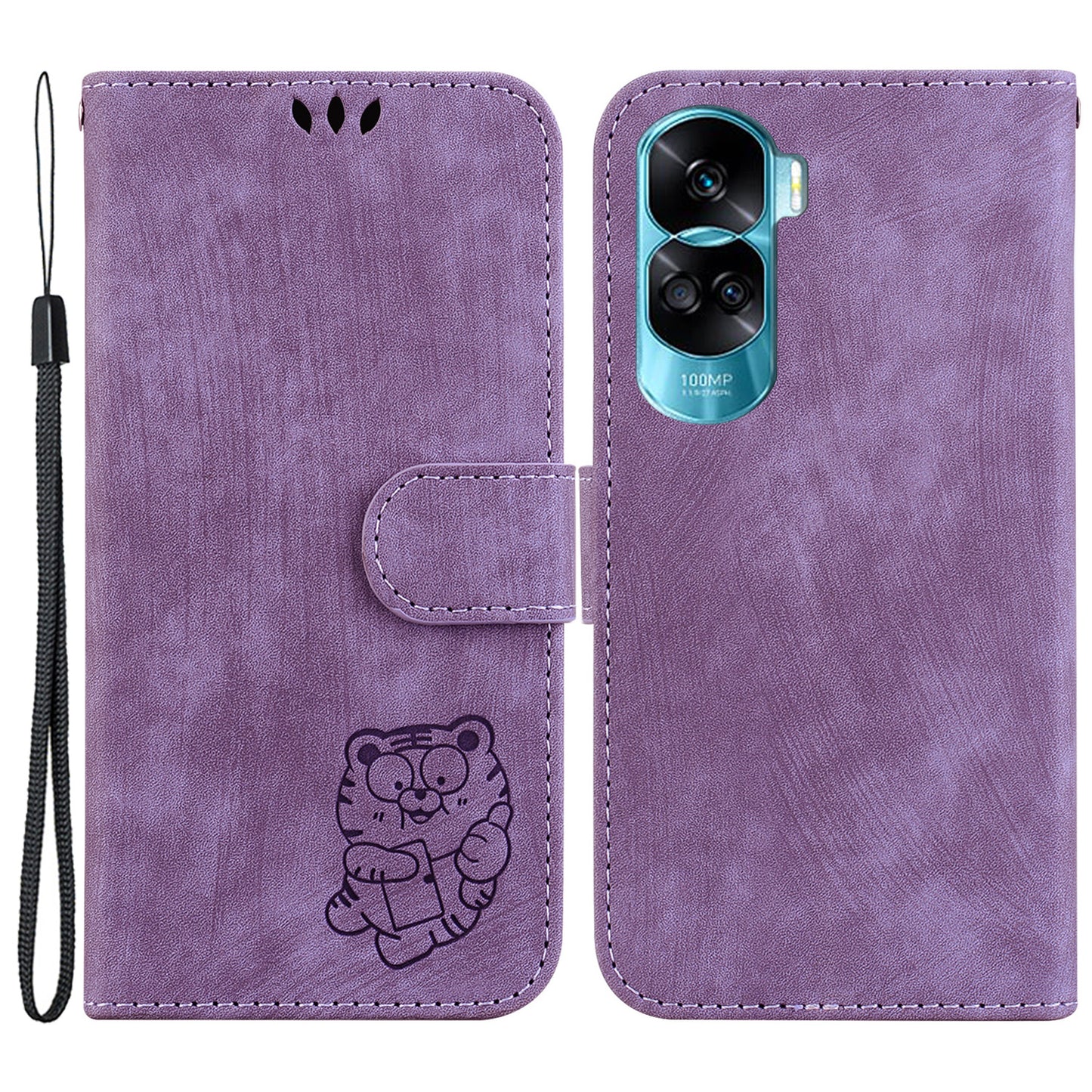 For Honor 90 Lite 5G Wallet Stand Phone Case Magnetic Clasp Lovely Tiger Imprint Leather Cover