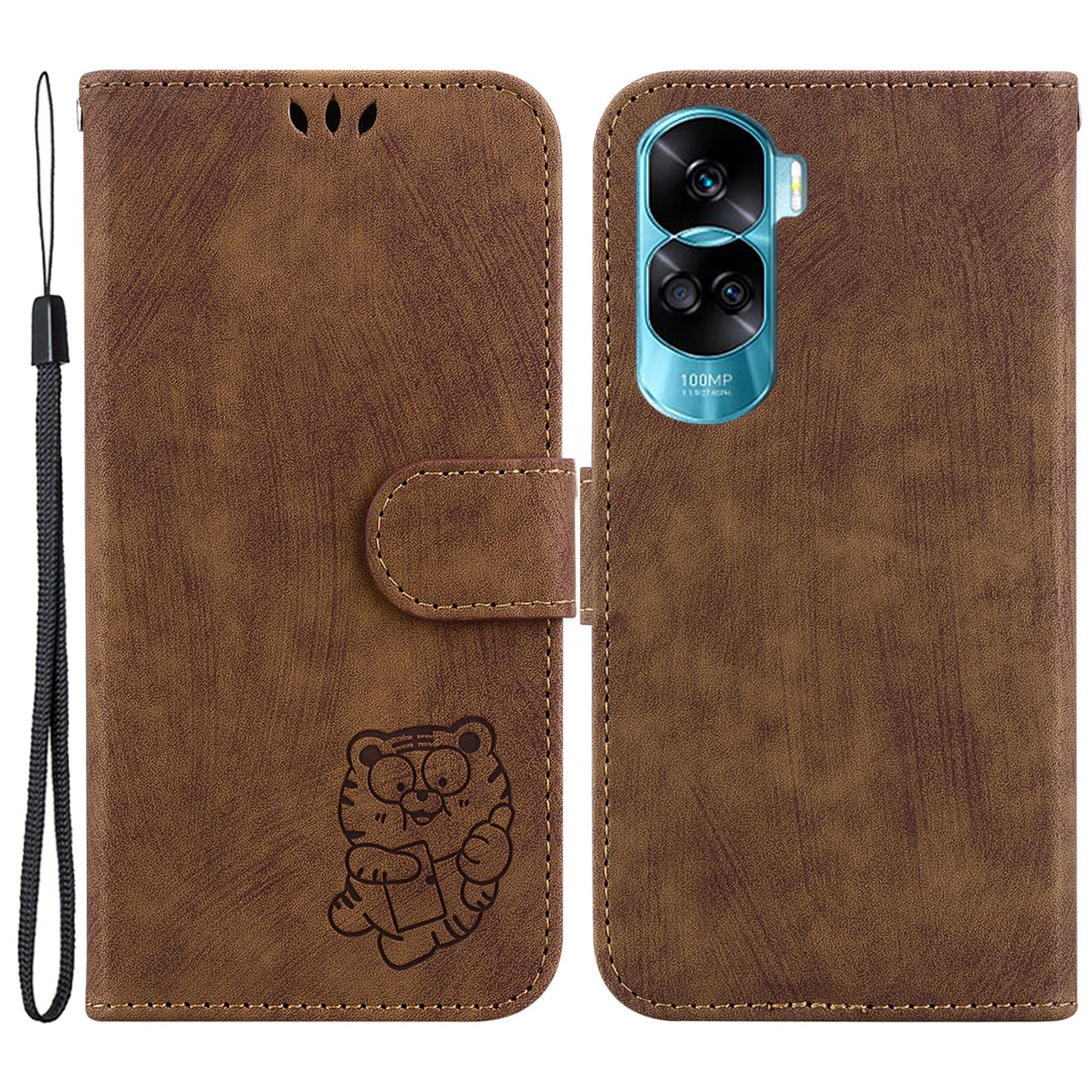 For Honor 90 Lite 5G Wallet Stand Phone Case Magnetic Clasp Lovely Tiger Imprint Leather Cover