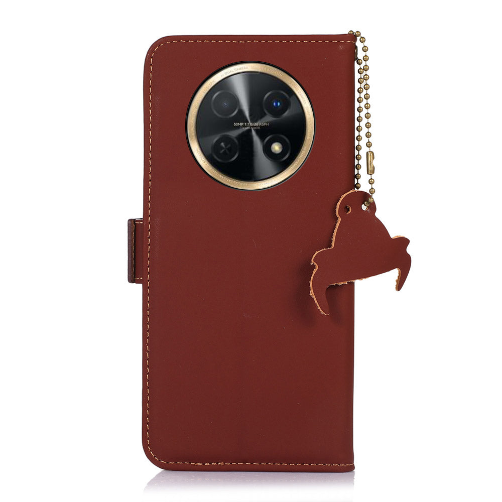 For Huawei nova Y91 4G / Enjoy 60X RFID Blocking Wallet Phone Case Stand Silky Feeling Genuine Cow Leather Cover