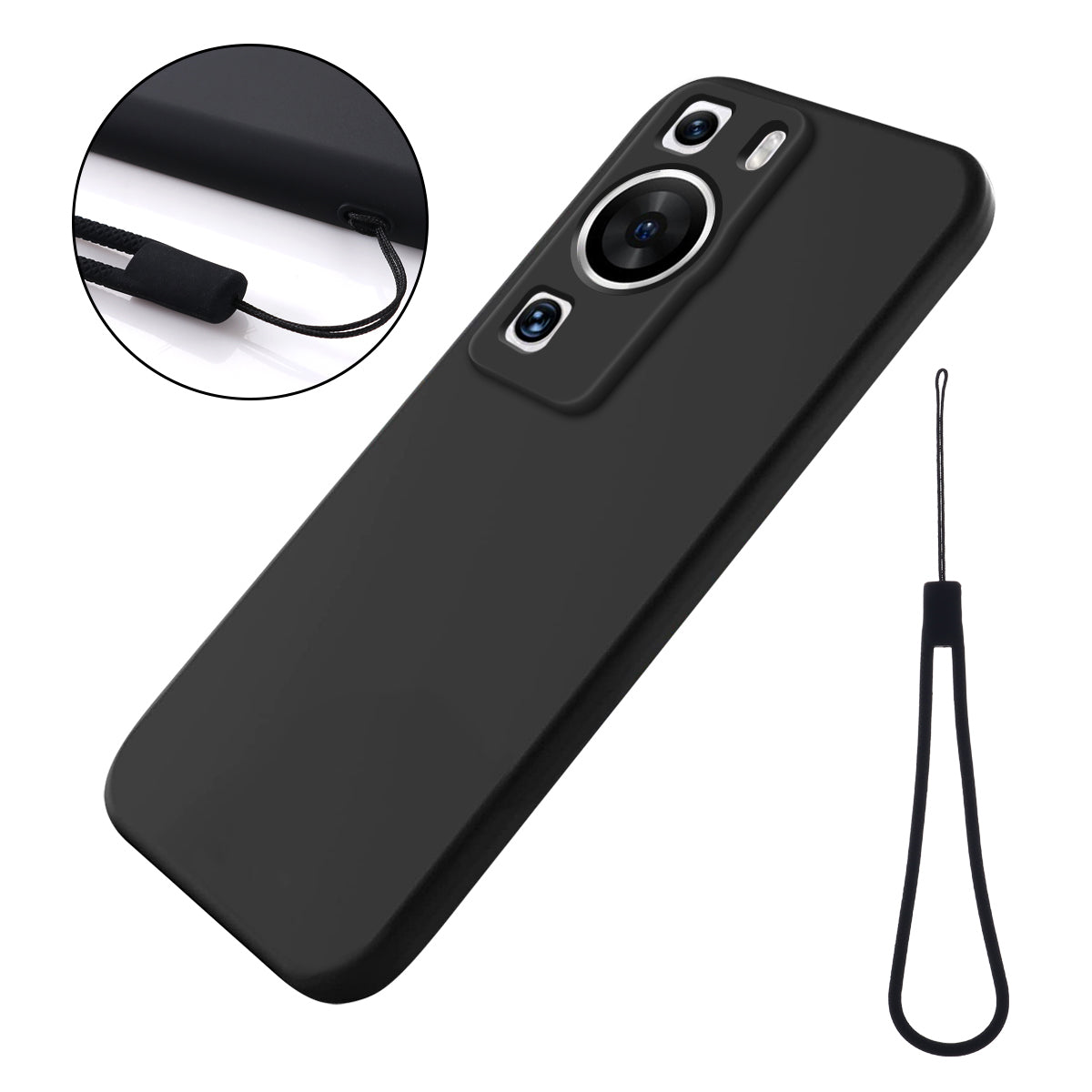 For Huawei P60 Pro / P60 Anti-Scratch Liquid Silicone Phone Case Soft Lining Shockproof Phone Cover with Strap