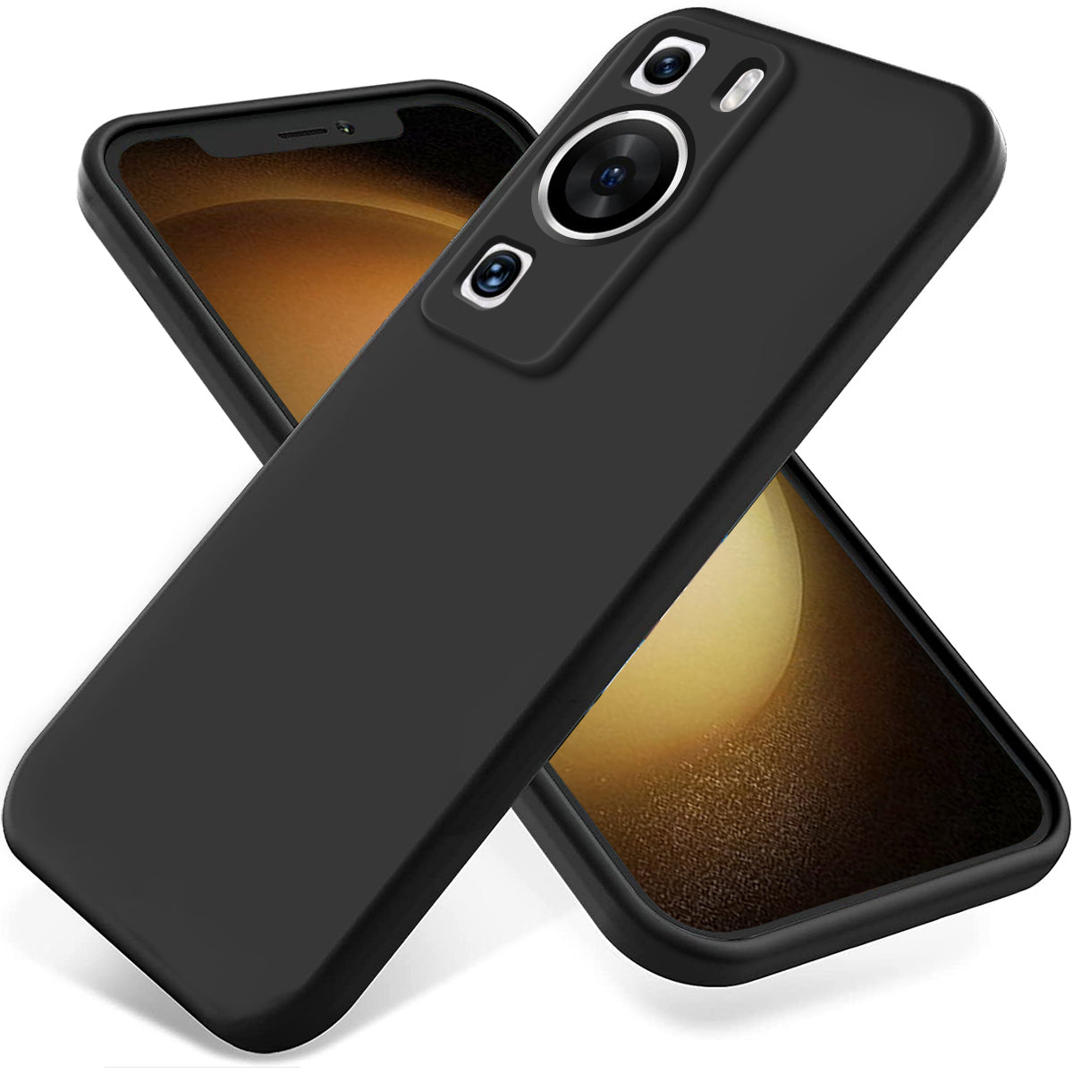 For Huawei P60 Pro / P60 Anti-Scratch Liquid Silicone Phone Case Soft Lining Shockproof Phone Cover with Strap