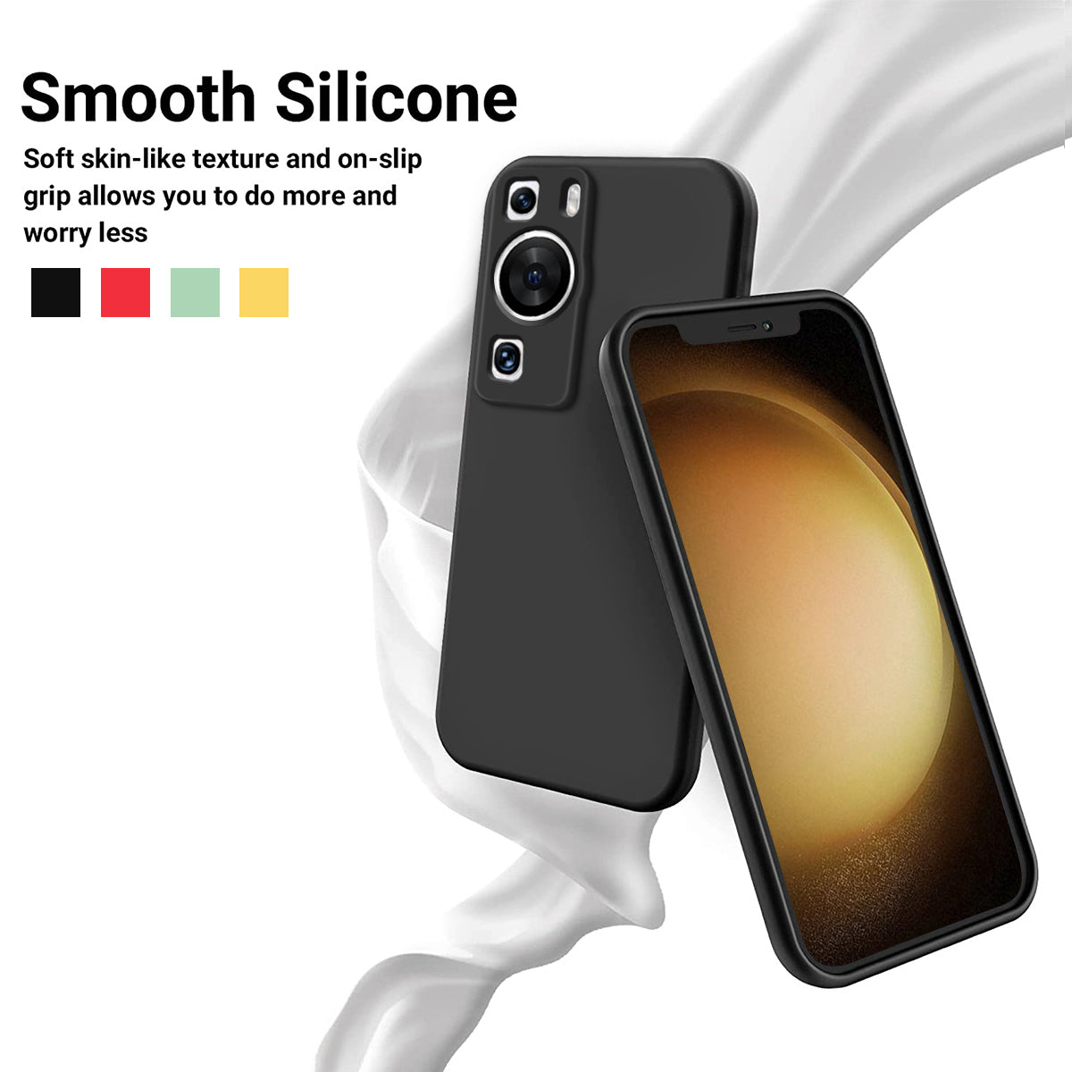 For Huawei P60 Pro / P60 Anti-Scratch Liquid Silicone Phone Case Soft Lining Shockproof Phone Cover with Strap