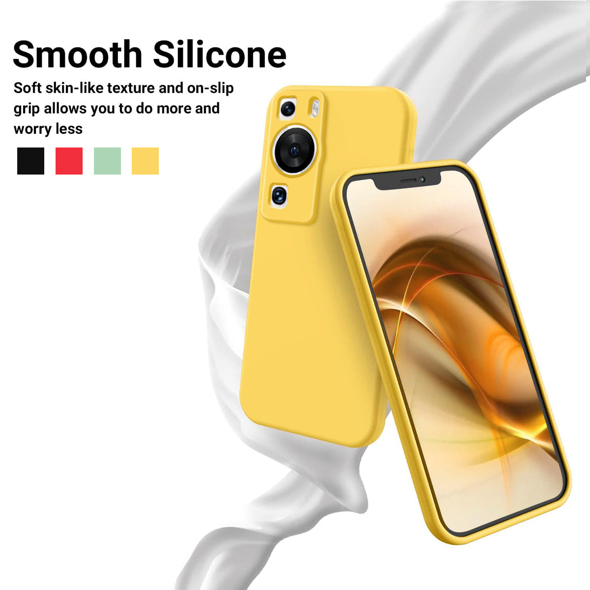 For Huawei P60 Pro / P60 Anti-Scratch Liquid Silicone Phone Case Soft Lining Shockproof Phone Cover with Strap