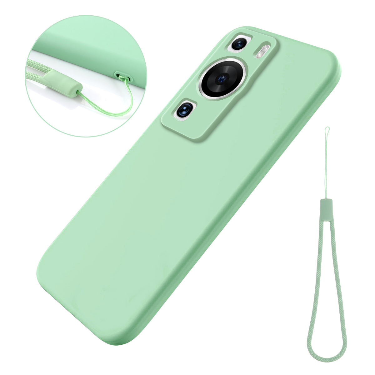 For Huawei P60 Pro / P60 Anti-Scratch Liquid Silicone Phone Case Soft Lining Shockproof Phone Cover with Strap