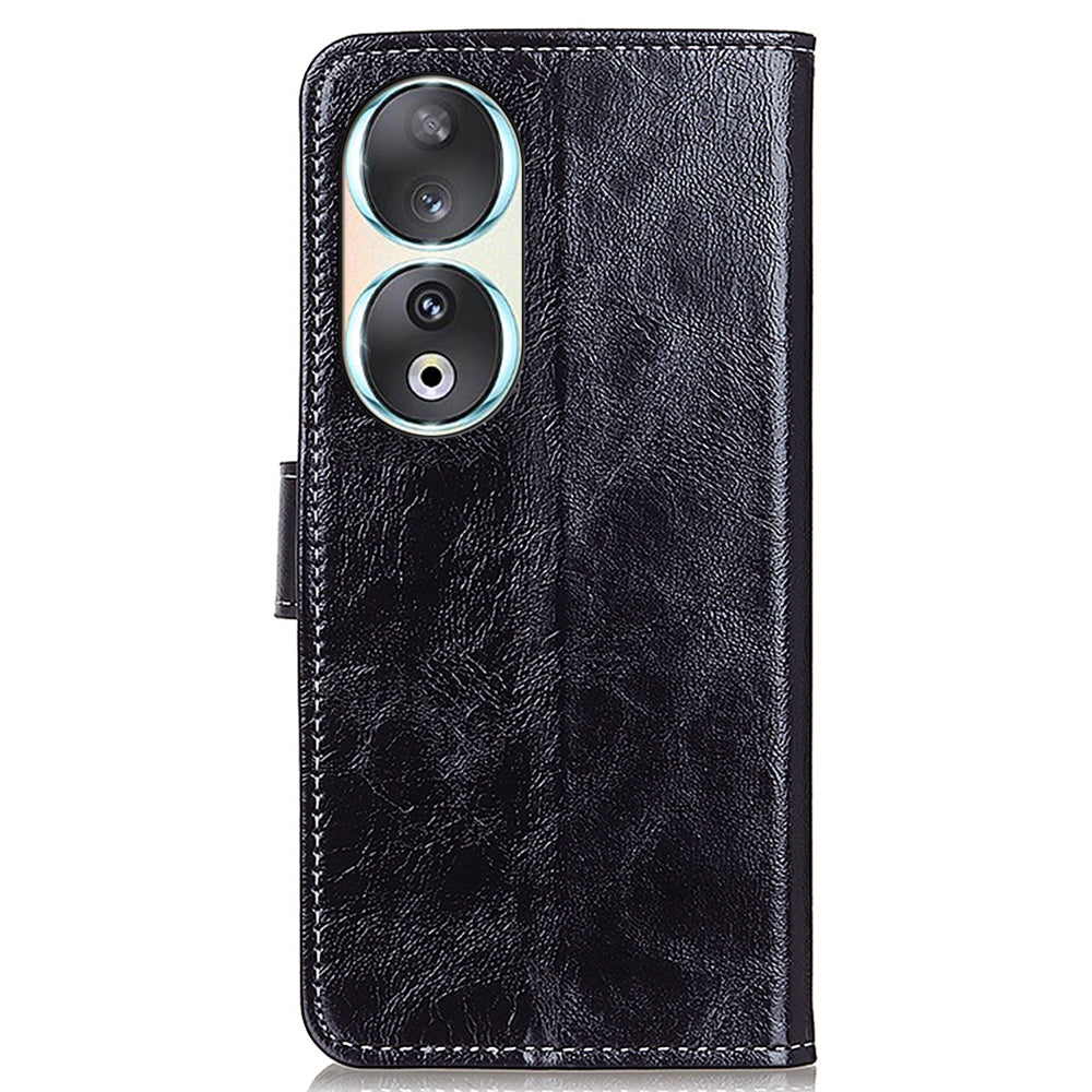 For Honor 90 Shockproof Case Crazy Horse Texture PU Leather Shell Stand Wallet Retro Phone Cover