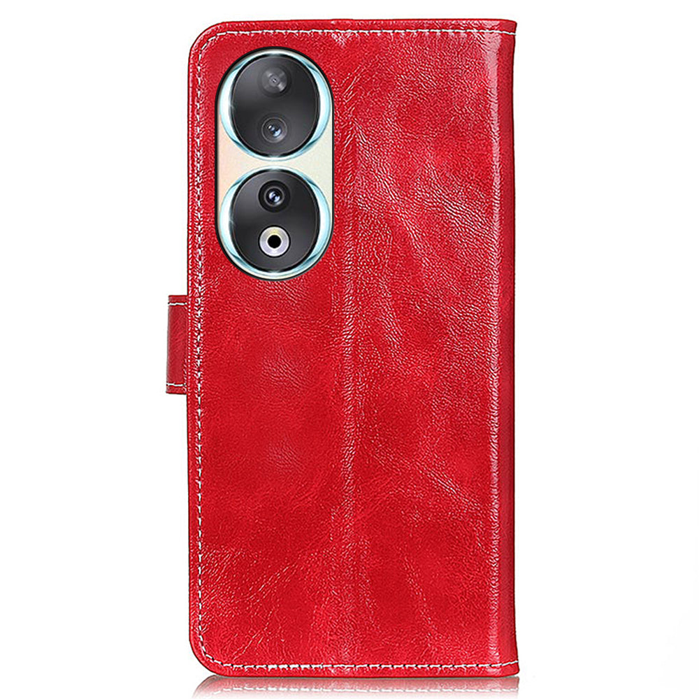 For Honor 90 Shockproof Case Crazy Horse Texture PU Leather Shell Stand Wallet Retro Phone Cover