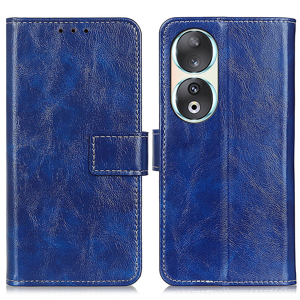 For Honor 90 Shockproof Case Crazy Horse Texture PU Leather Shell Stand Wallet Retro Phone Cover