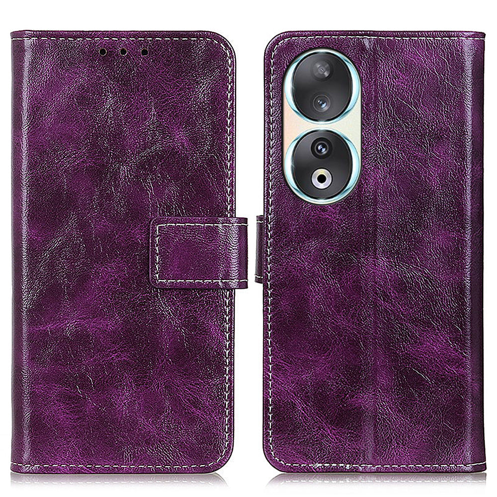 For Honor 90 Shockproof Case Crazy Horse Texture PU Leather Shell Stand Wallet Retro Phone Cover