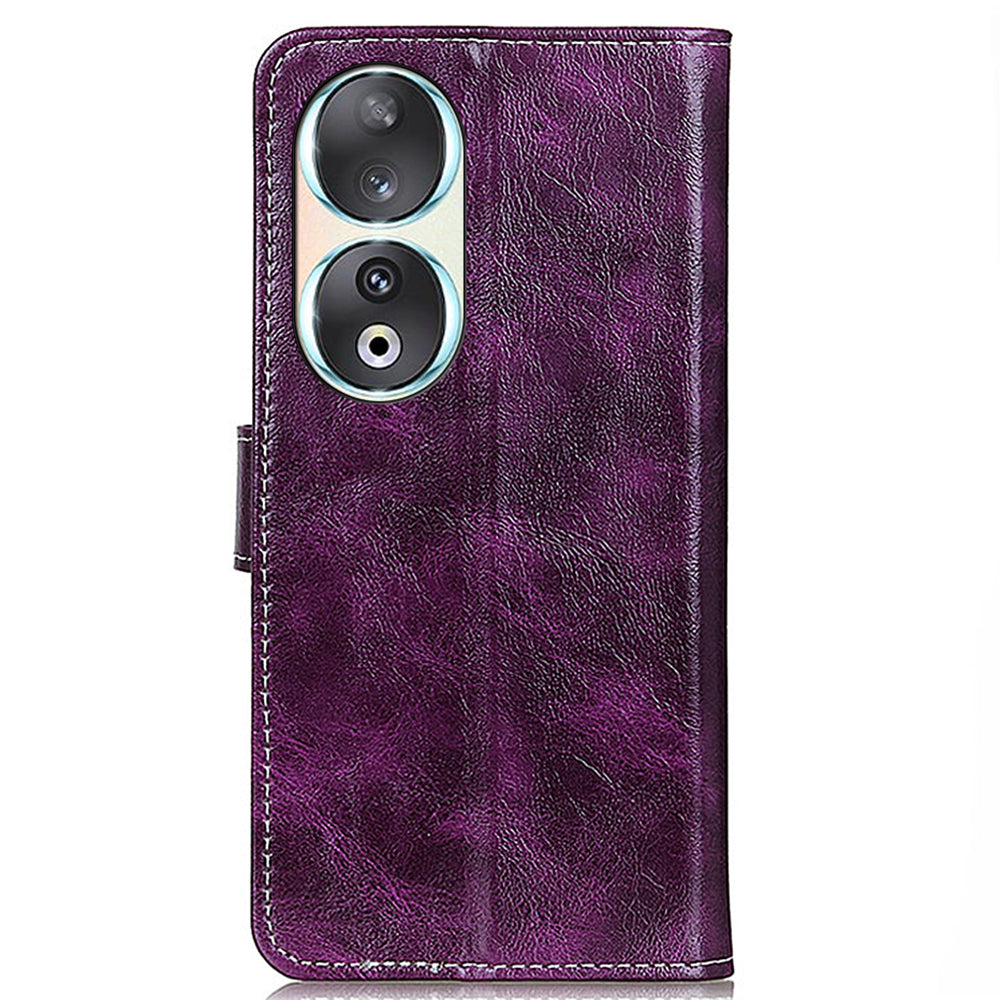 For Honor 90 Shockproof Case Crazy Horse Texture PU Leather Shell Stand Wallet Retro Phone Cover