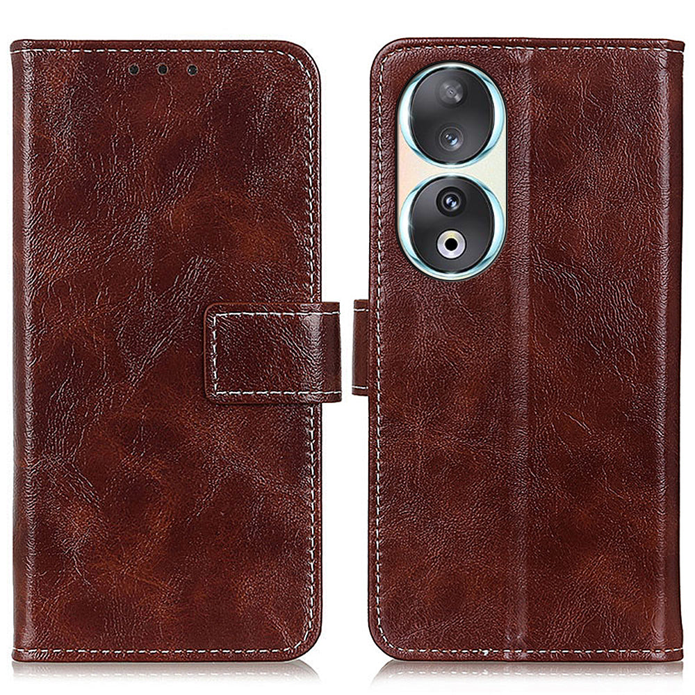 For Honor 90 Shockproof Case Crazy Horse Texture PU Leather Shell Stand Wallet Retro Phone Cover