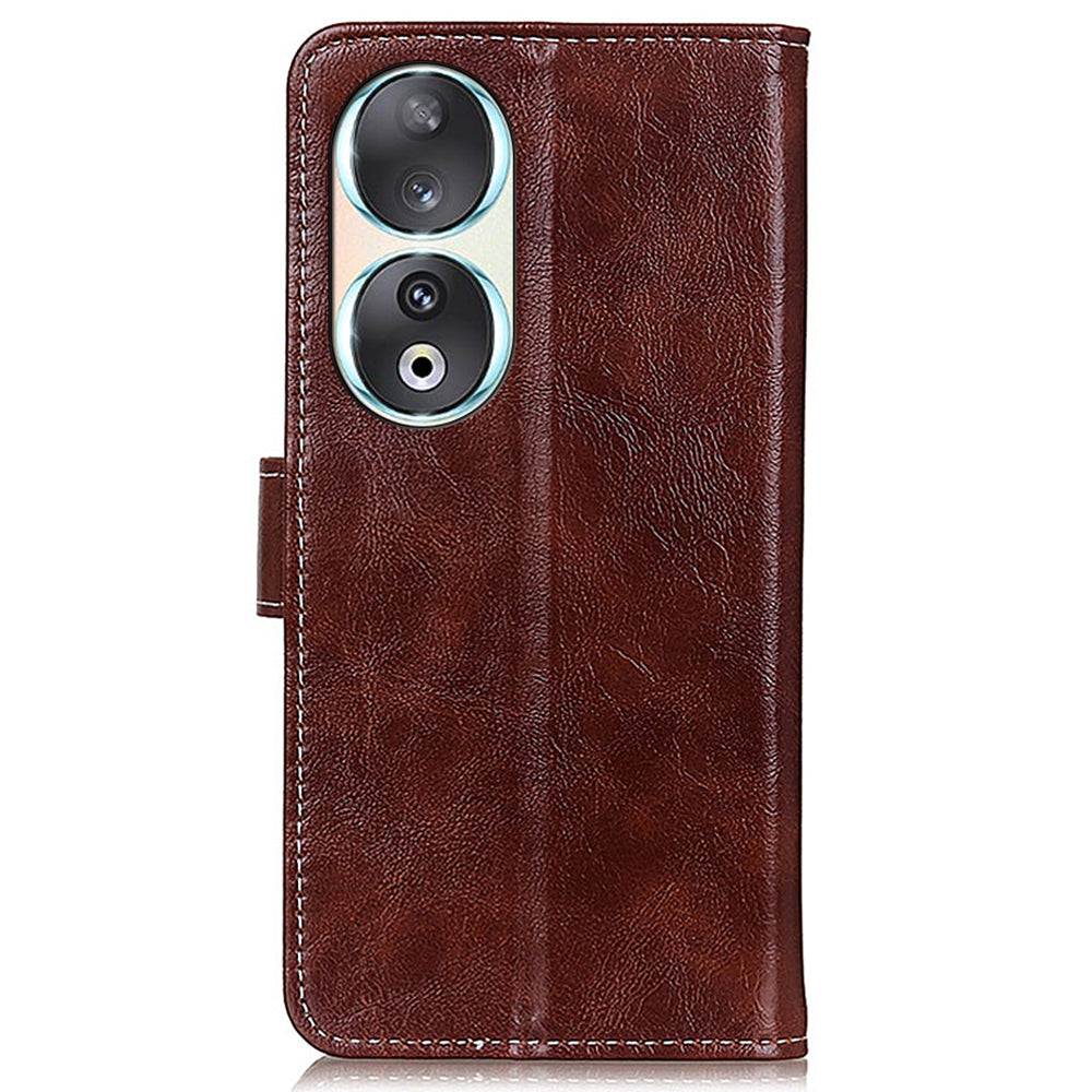 For Honor 90 Shockproof Case Crazy Horse Texture PU Leather Shell Stand Wallet Retro Phone Cover