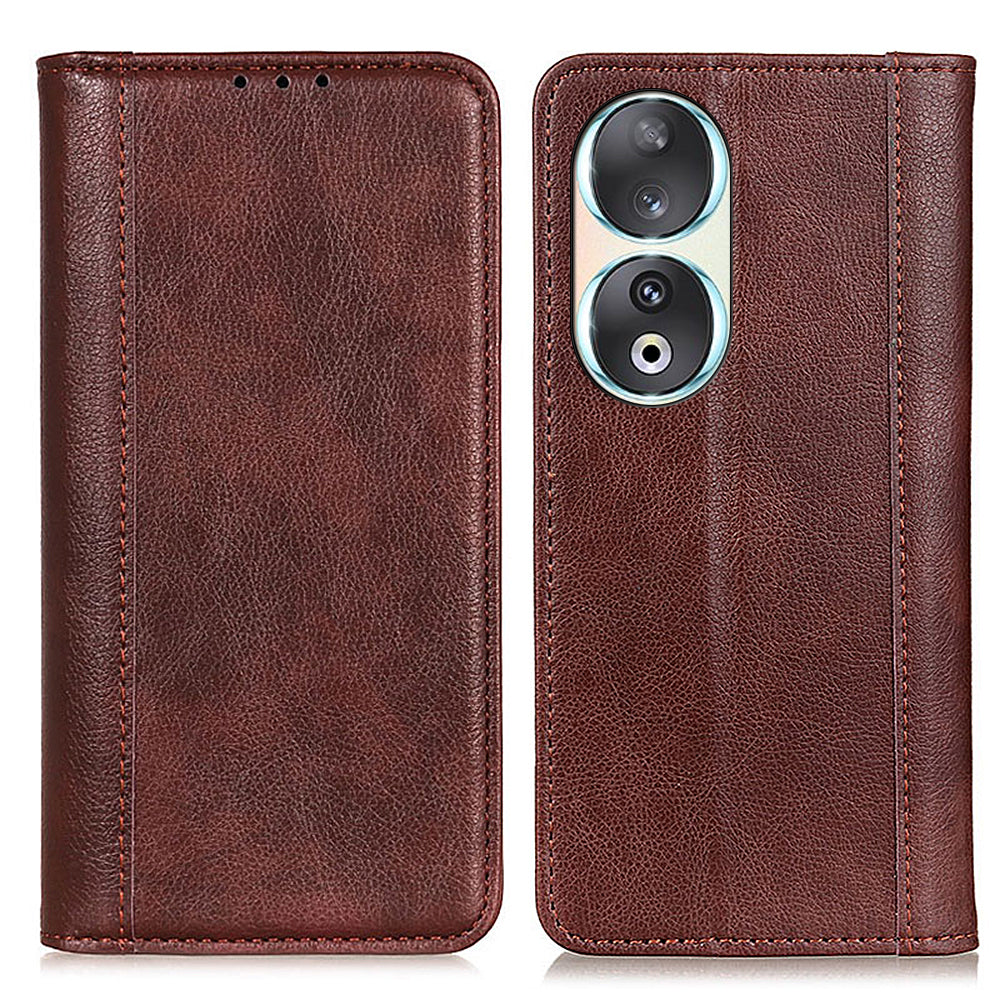 For Honor 90 Phone Case Shell Litchi Texture Split Leather Flip Wallet Stand Cover