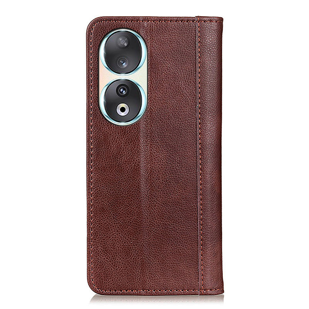 For Honor 90 Phone Case Shell Litchi Texture Split Leather Flip Wallet Stand Cover