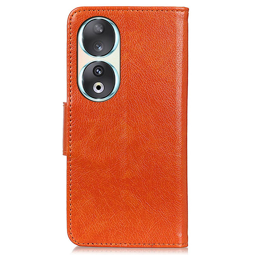 For Honor 90 Split Leather Wallet Stand Protective Case Nappa Texture Phone Cover