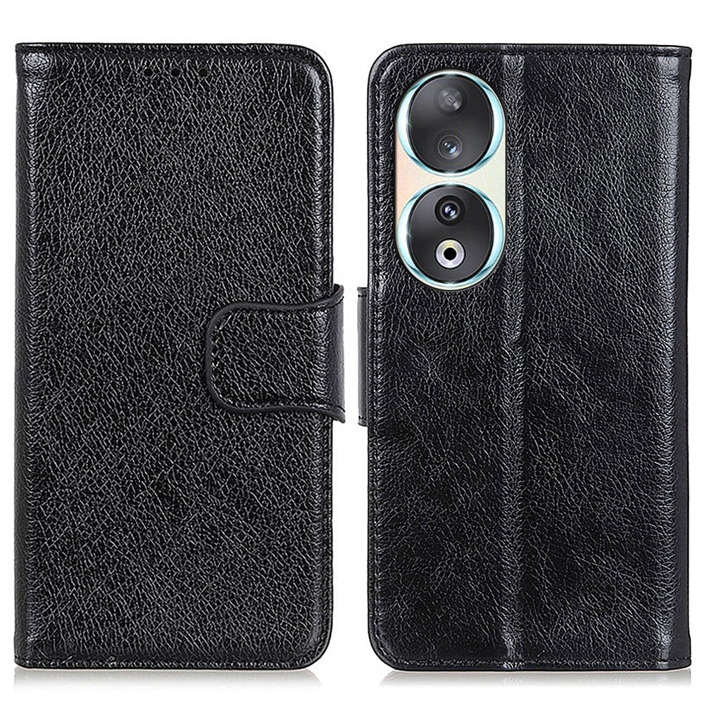 For Honor 90 Split Leather Wallet Stand Protective Case Nappa Texture Phone Cover