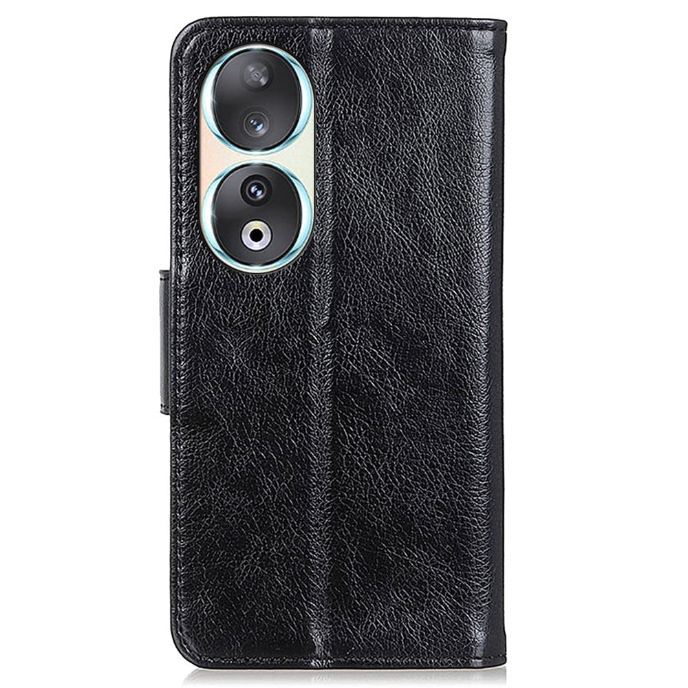 For Honor 90 Split Leather Wallet Stand Protective Case Nappa Texture Phone Cover